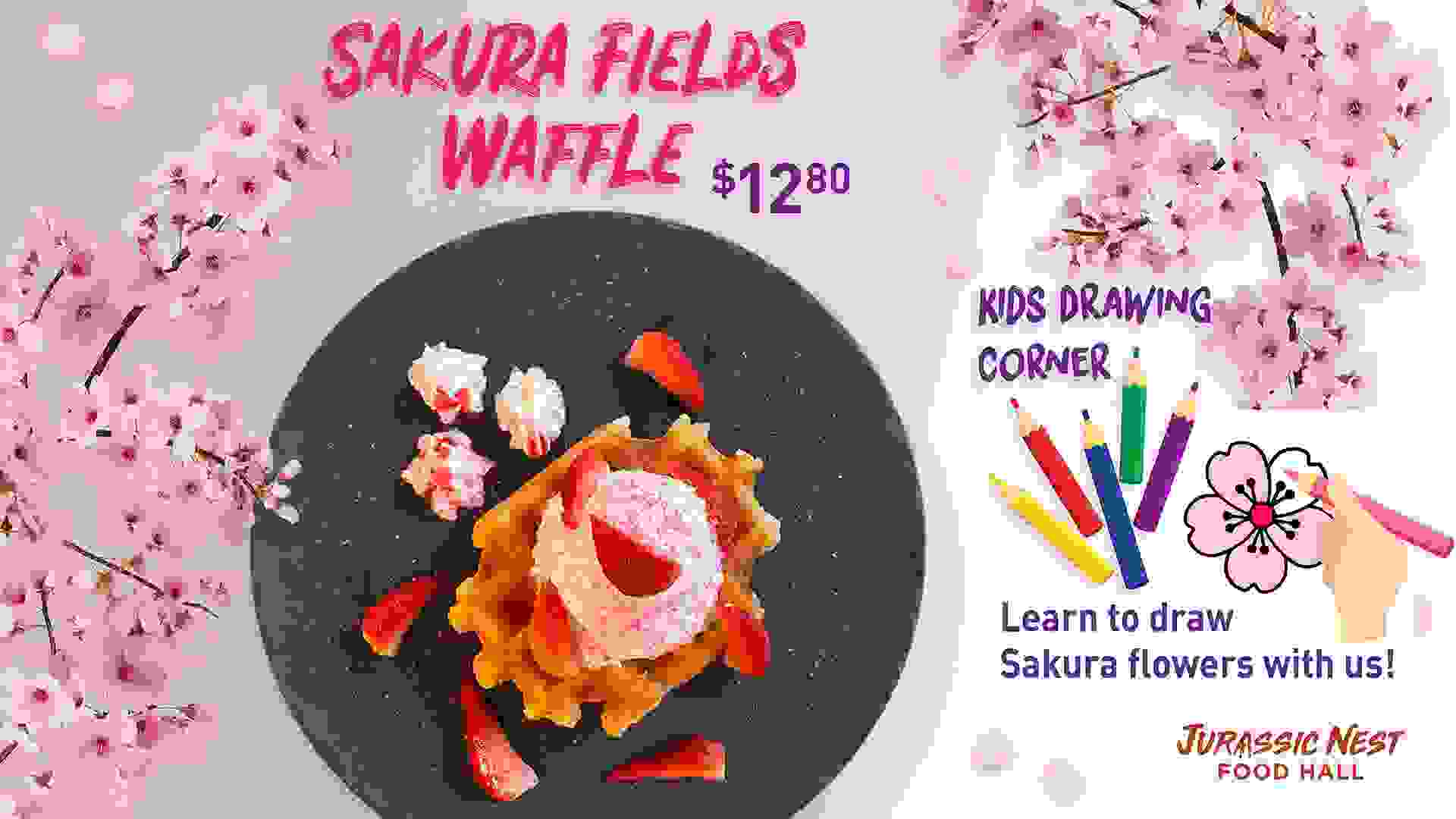 Sakura Fields Waffle &amp; Kids Drawing Corner (Learn how to draw Sakura flowers!)