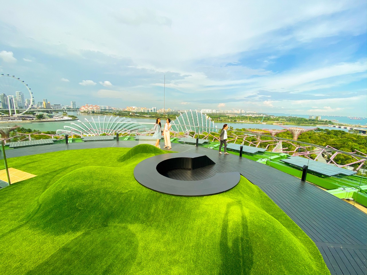 The view of Marina Bay from the open-air circular rooftop deck, which is the highest point in Gardens by the Bay.
