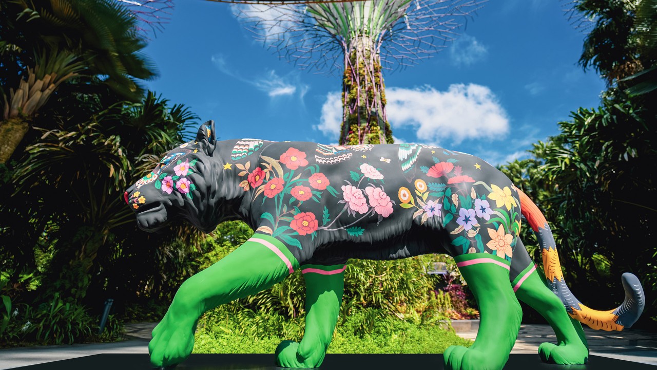 This tiger sculpture at Supertree Grove, decorated by cult Thai illustrator Phannapast “Yoon” Taychamaythakool, is one of eight tigers exhibited at Gardens by the Bay as part of WWF-Singapore’s AR-mazing Tiger Trail.